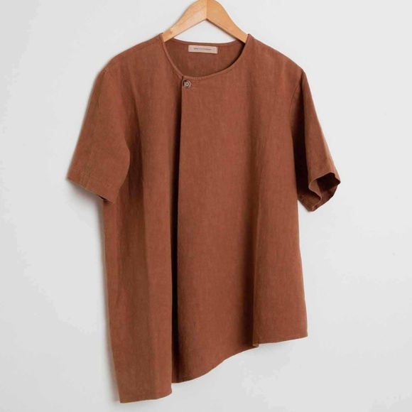 CORDERA Ramie Maxi Blouse in Clay Pot Asymmetric Early Monica SS 2020 OS NWT - Picture 2 of 16
